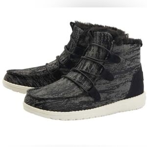 Hey Dude Lea Fur Black Womens Slip On Shoe Size 9